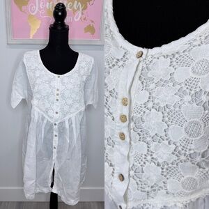 Kosmika White Button Up Cover Up Dress